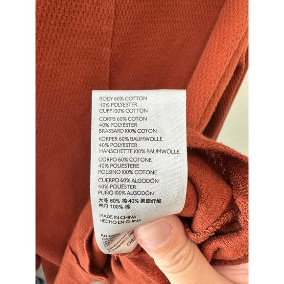 ANTHROPOLOGIE Orange Waffle Knit Long Sleeve Top Flare Crochet Cuff Boho Medium - Picture 7 of 8